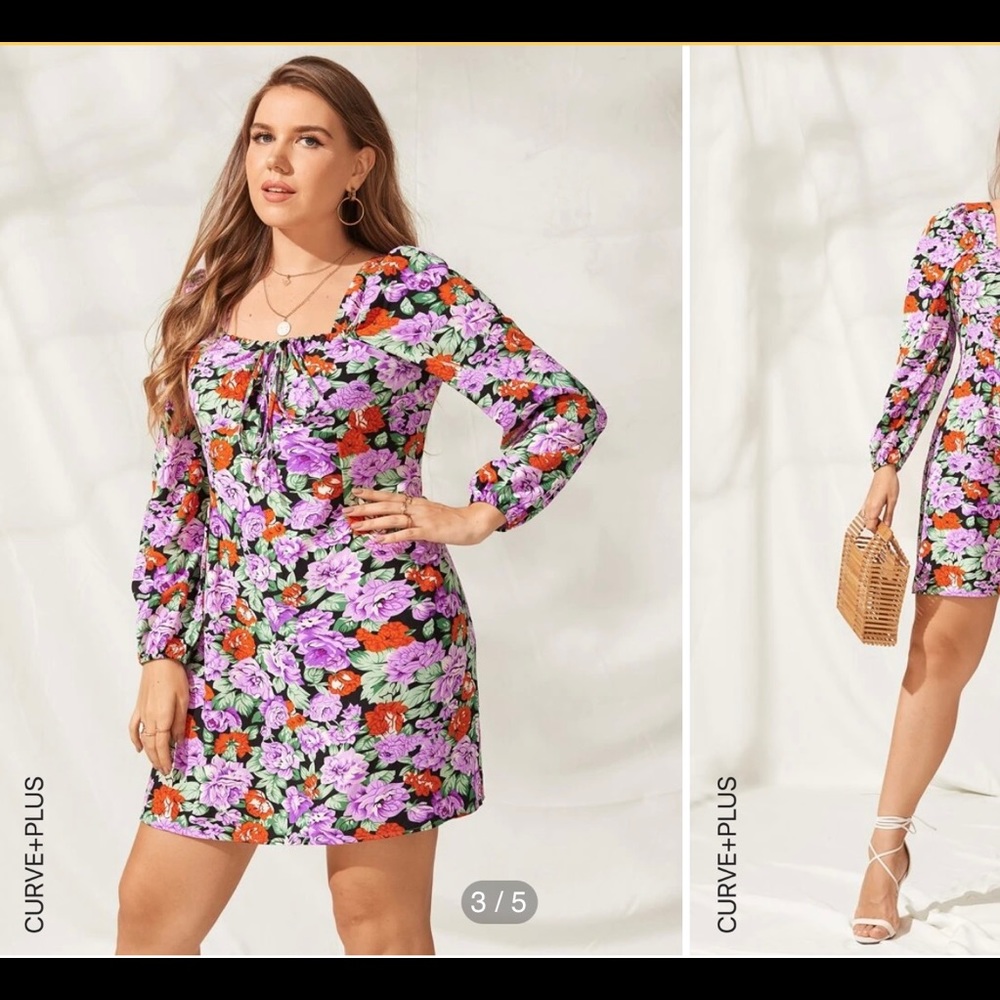 Plus size soft flower dress - Picture 3 of 3